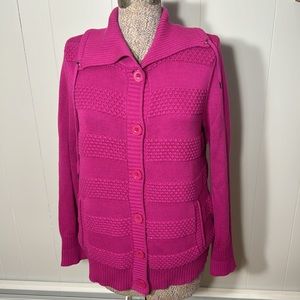 Jones New York Sport Womens Large Magenta Button Cardigan with Pockets